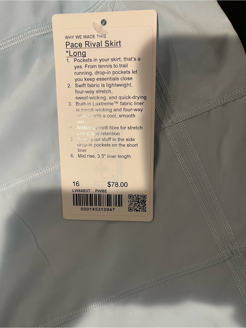 Lululemon NWT Light Blue Skort SZ 16 - Picture 5 of 7
